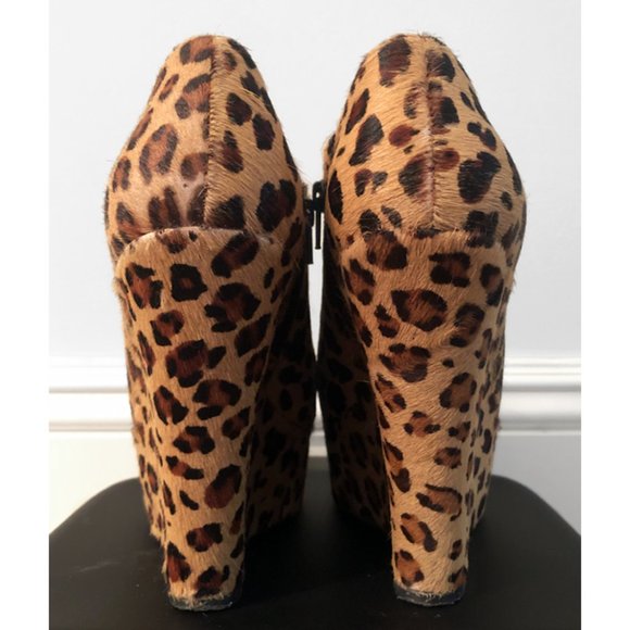 Vintage Leopard Platform Peep Toe Wedges - Picture 6 of 10